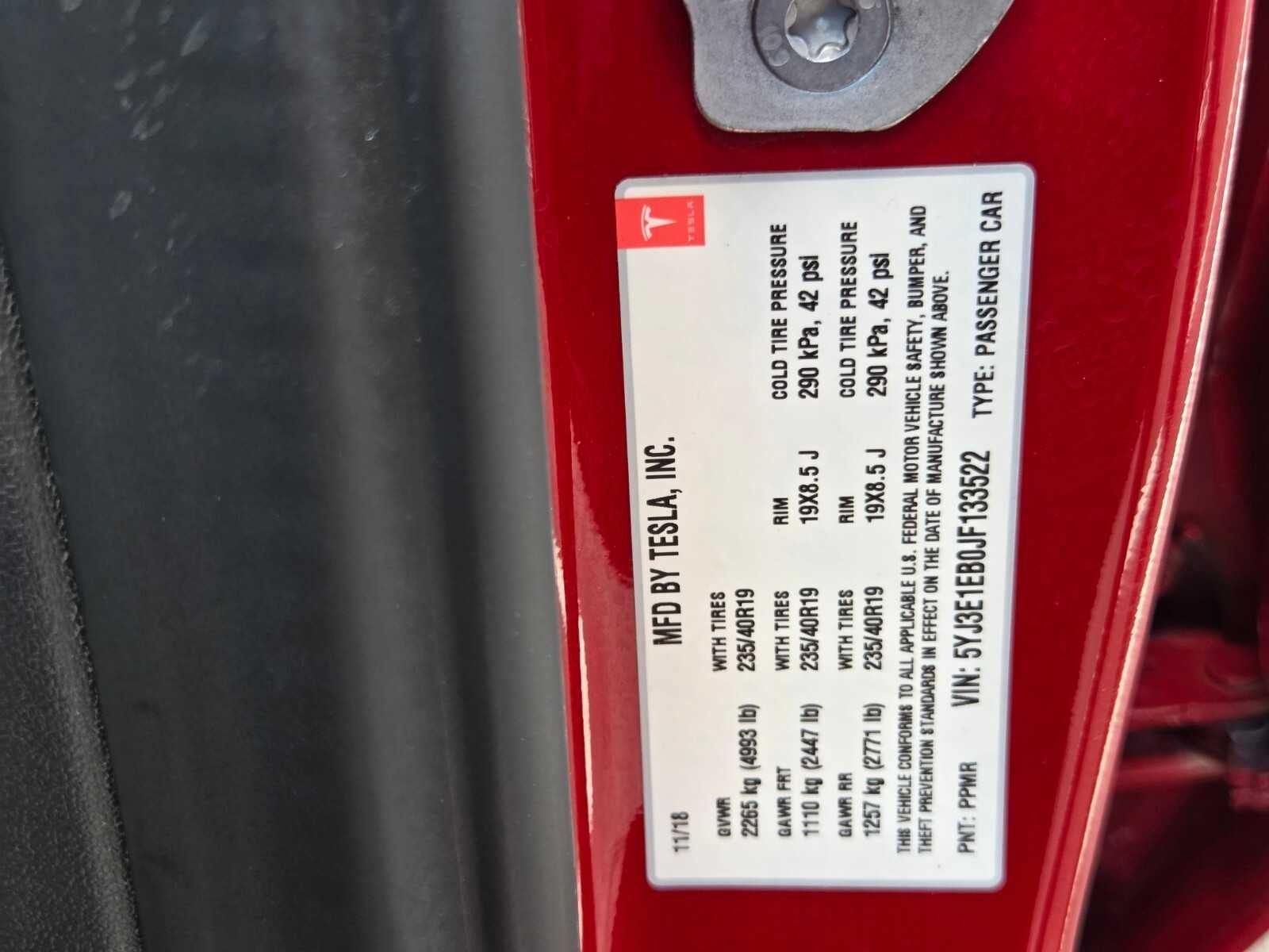 2018 Tesla Model 3 Long Range Battery